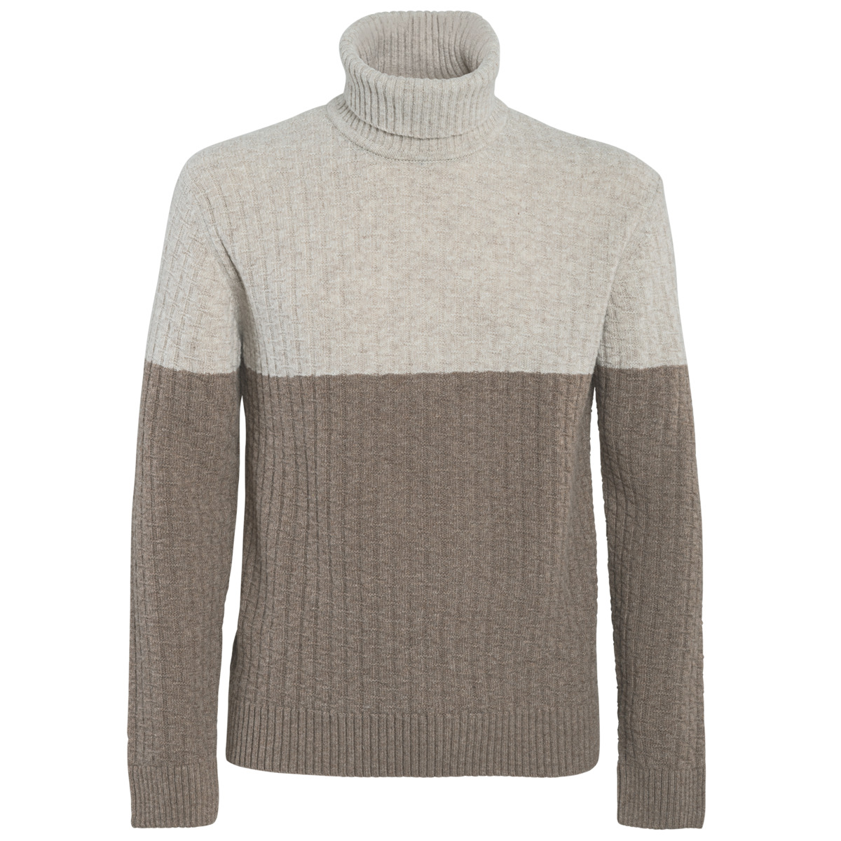 Herren Rollkragenpullover PATRIZIO in Beige aus Schurwolle – mit Ripp-Struktur