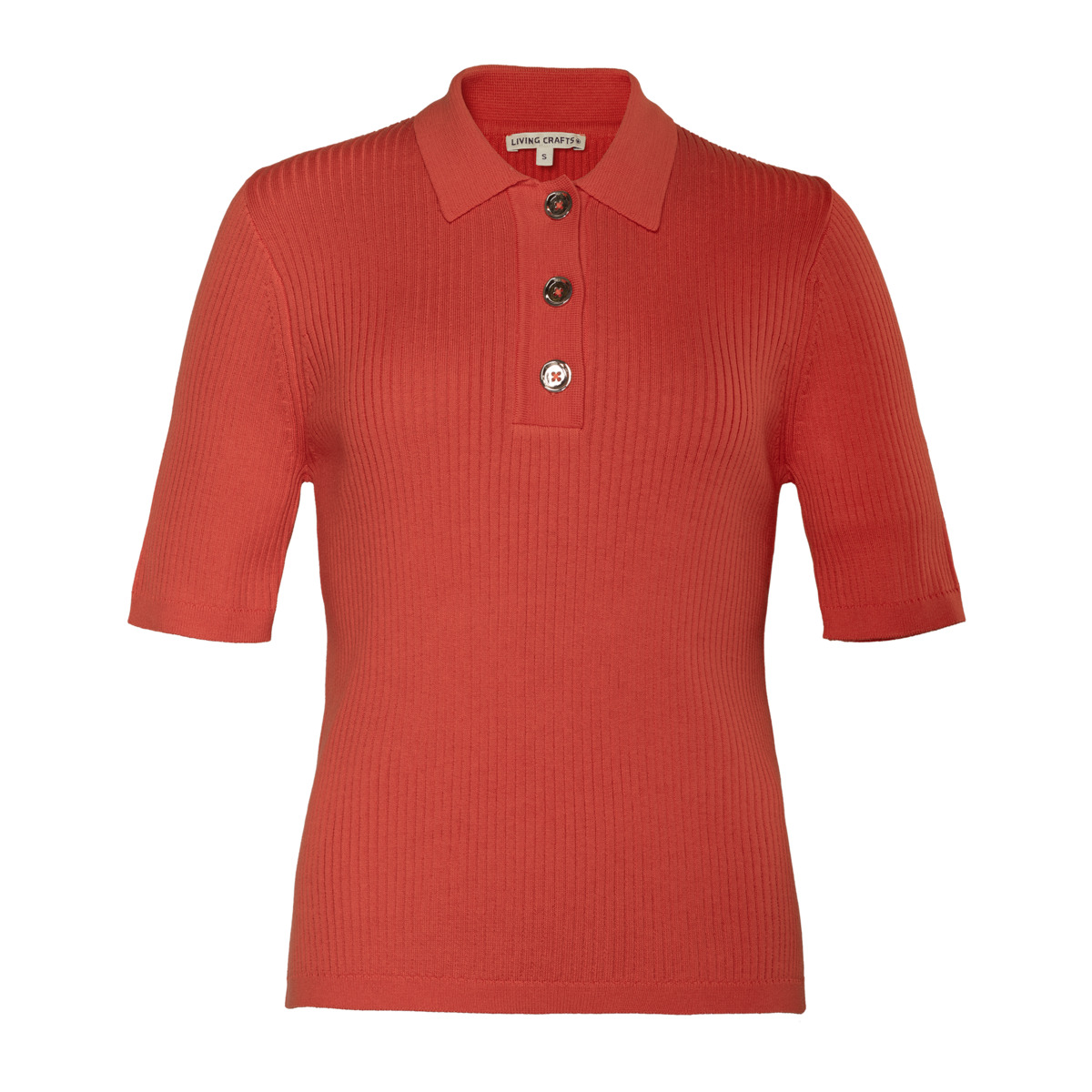 Damen Polo-Pullover AMIA in Rot aus Baumwolle – mit Ripp-Struktur