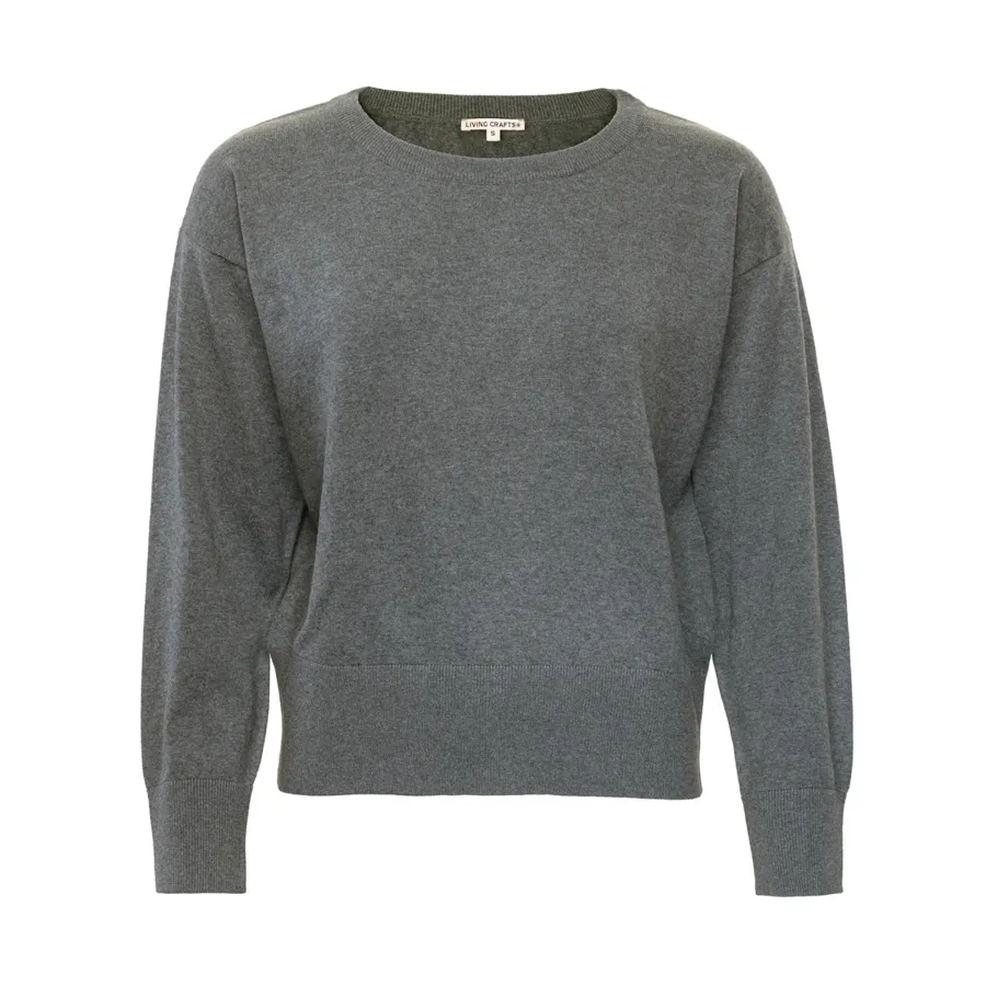 Damen Pullover UNDINE in Grau aus Baumwolle mit Wolle – mit Ripp-Struktur