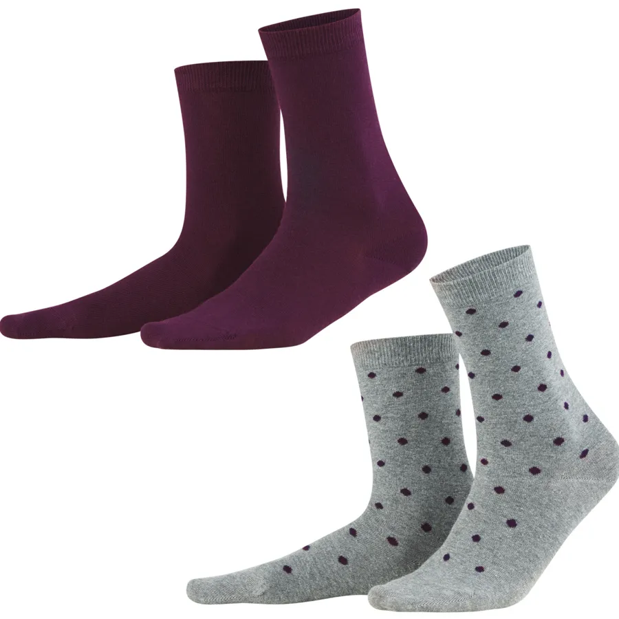 Damen Socken, 2er-Pack BETTINA in Lila aus Baumwolle mit Elasthan – mit Ripp-Struktur