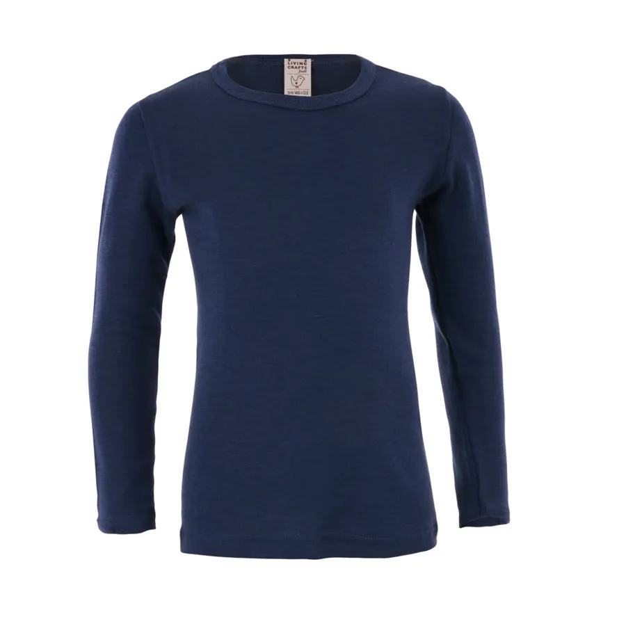 Unisex Langarm-Shirt in Blau aus Wolle mit Seide – mit Ripp-Struktur