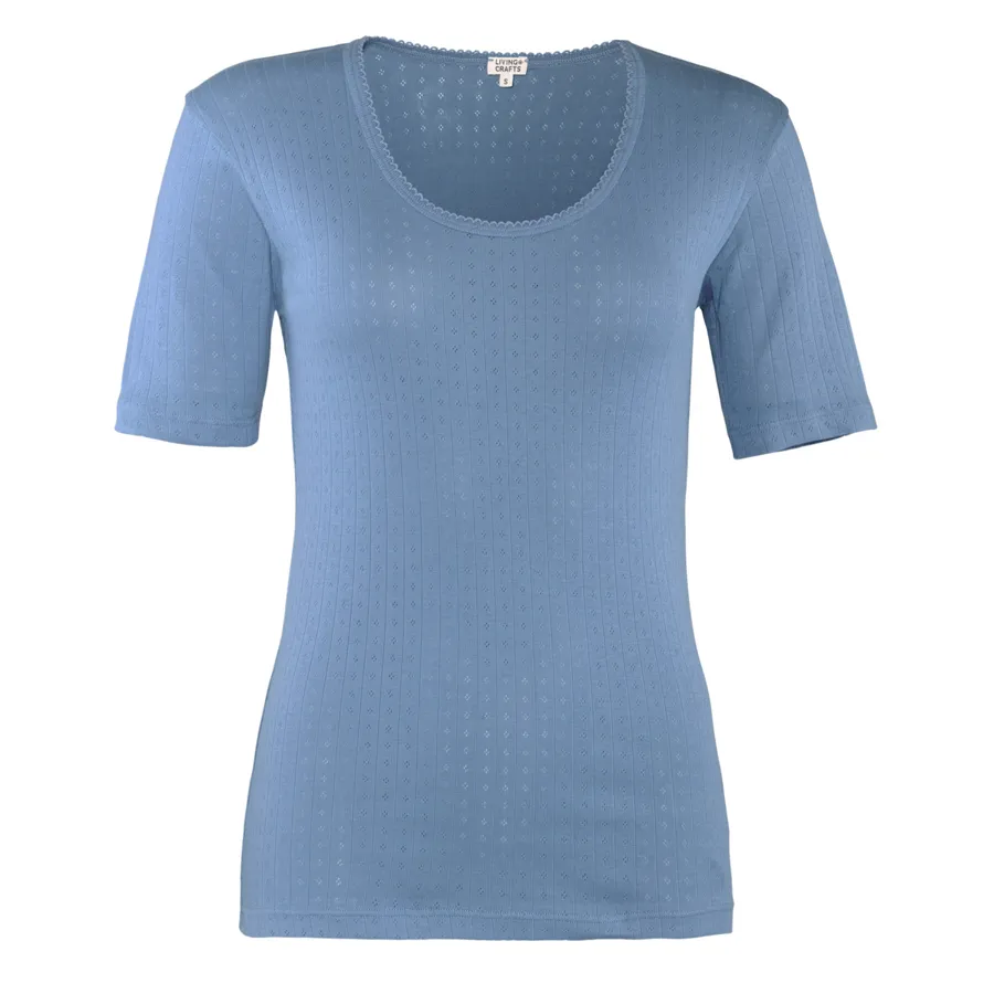 Damen Schlaf-Shirt ROOS in Blau aus Baumwolle – mit Ripp-Struktur