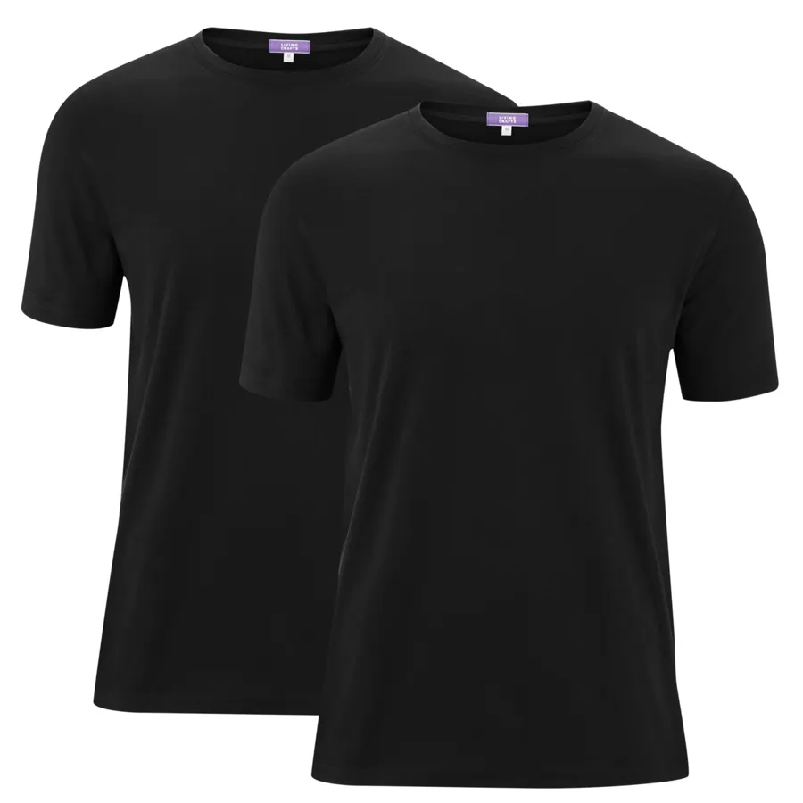 Herren T-Shirt, 2er-Pack FABIAN in Schwarz aus Baumwolle – mit Ripp-Struktur