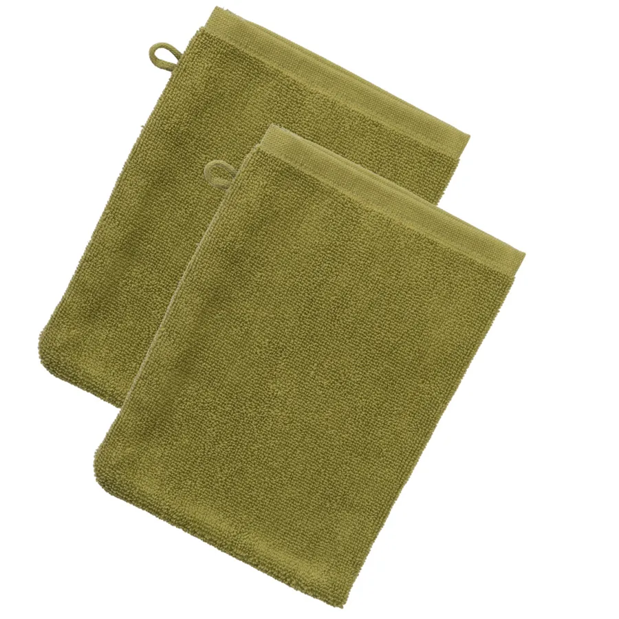 Waschhandschuh, 2er-Pack ORLANDO in Khaki aus Baumwolle – saugstark