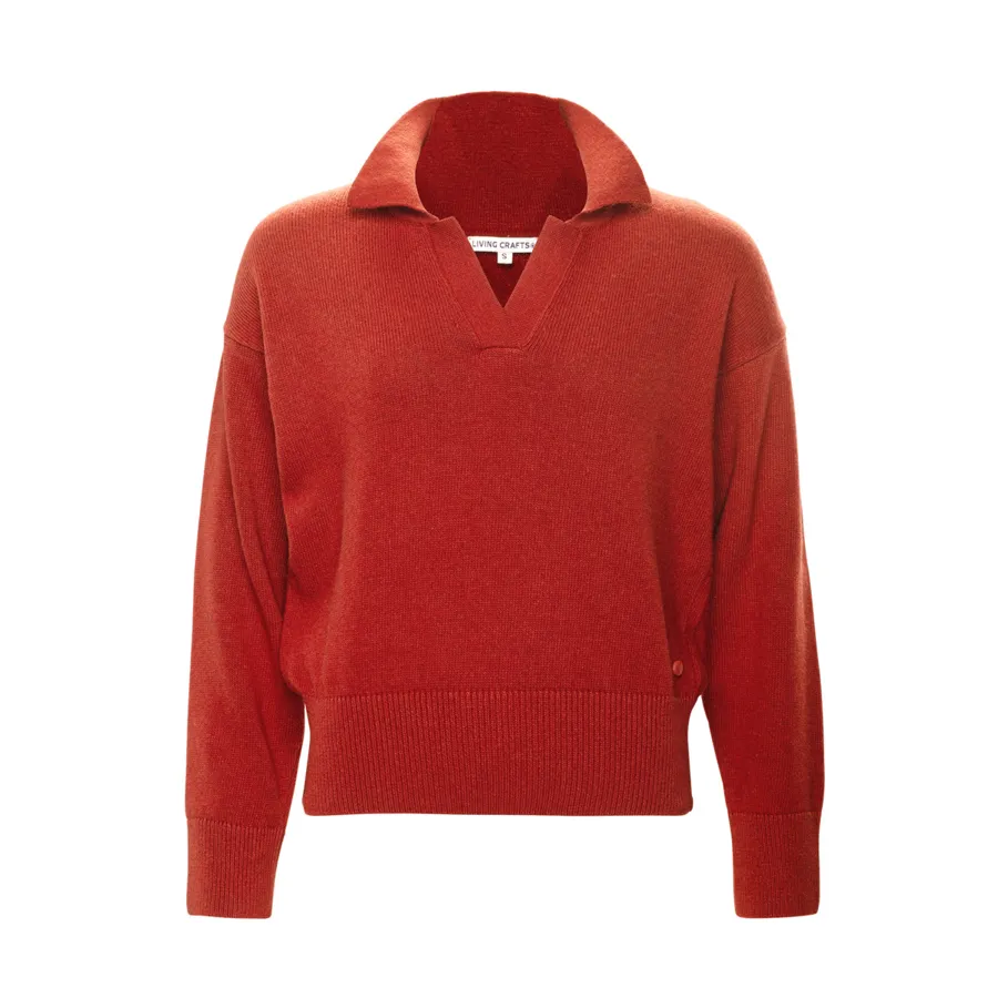 Damen Pullover ULANA in Rot aus Baumwolle mit Wolle – mit Ripp-Struktur