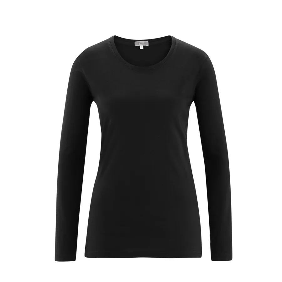 Damen Langarm-Shirt FIONA in Schwarz aus Baumwolle – mit Ripp-Struktur
