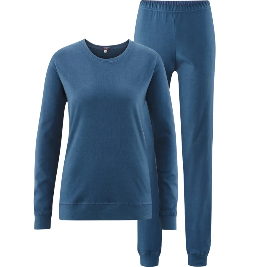 Damen Schlafanzug BETTY in Blau aus Baumwolle – mit Ripp-Struktur