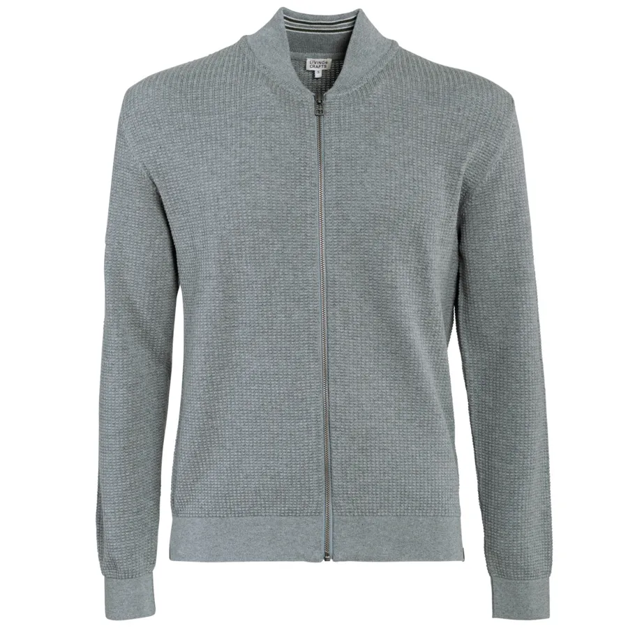 Herren Strickjacke PAAVO in Grau aus Baumwolle – mit Ripp-Struktur