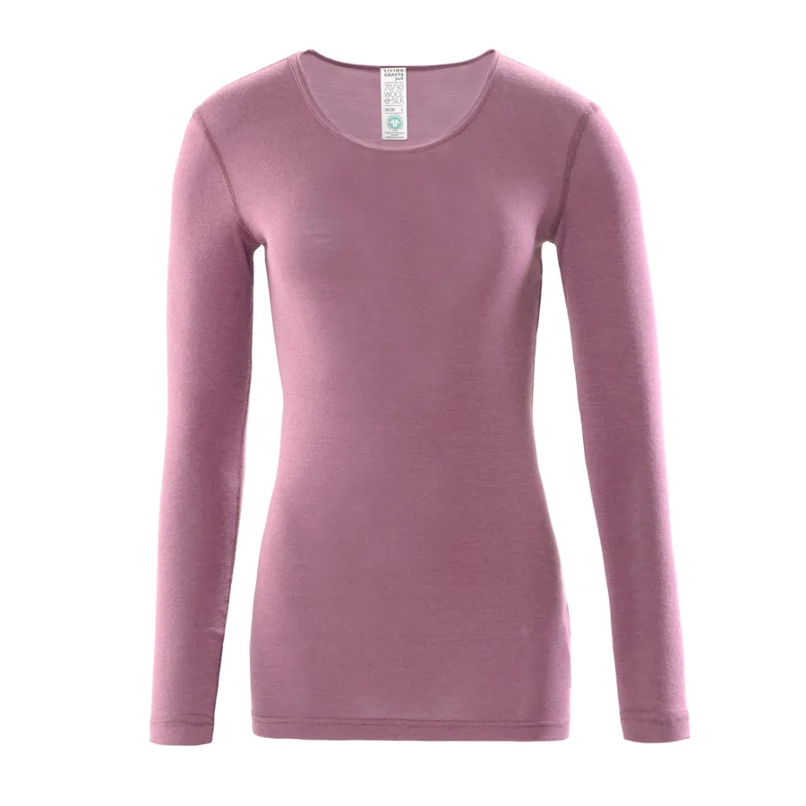 Damen Langarm-Unterhemd FELICIA in Pink aus Merinowolle – nahtarm