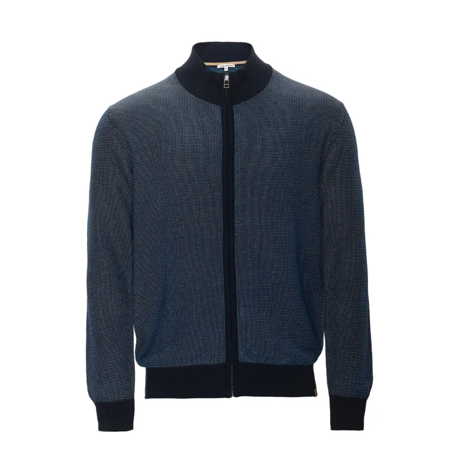 Herren Strickjacke SPENCER in Blau aus Baumwolle – mit Ripp-Struktur