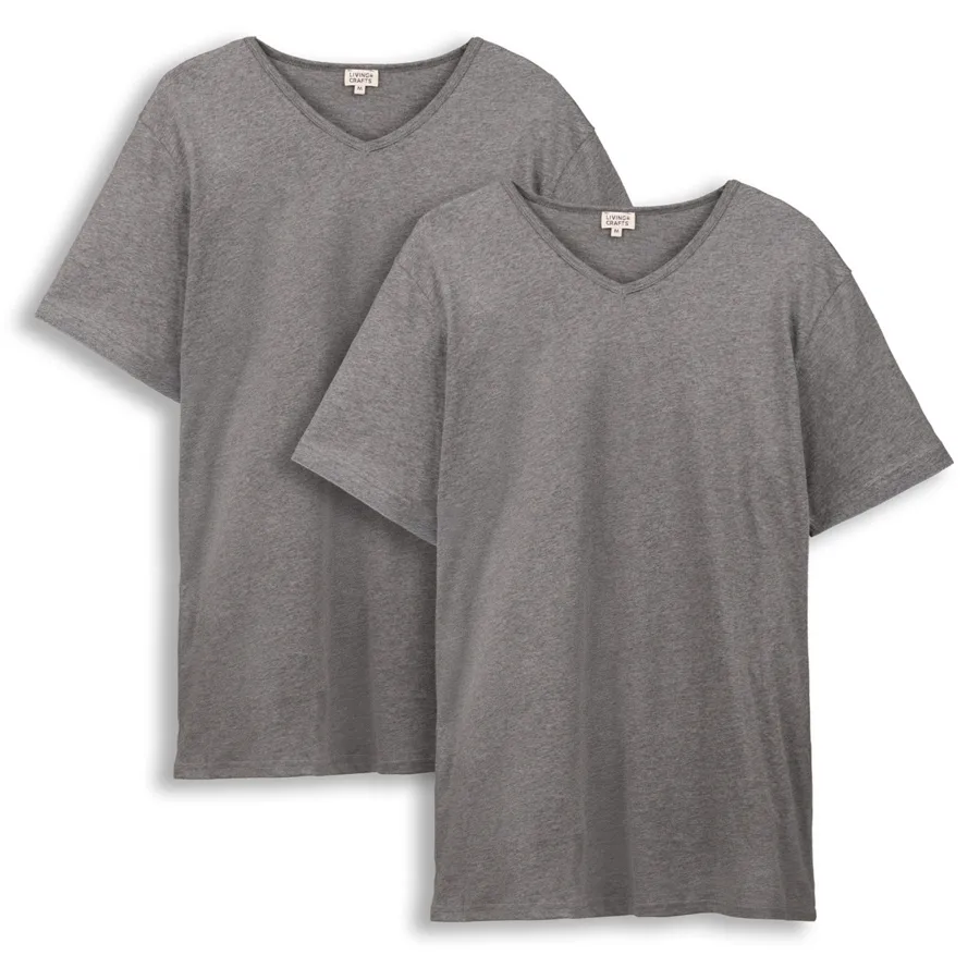 Herren T-Shirt, 2er-Pack DEAN in Grau aus Baumwolle – mit Ripp-Struktur