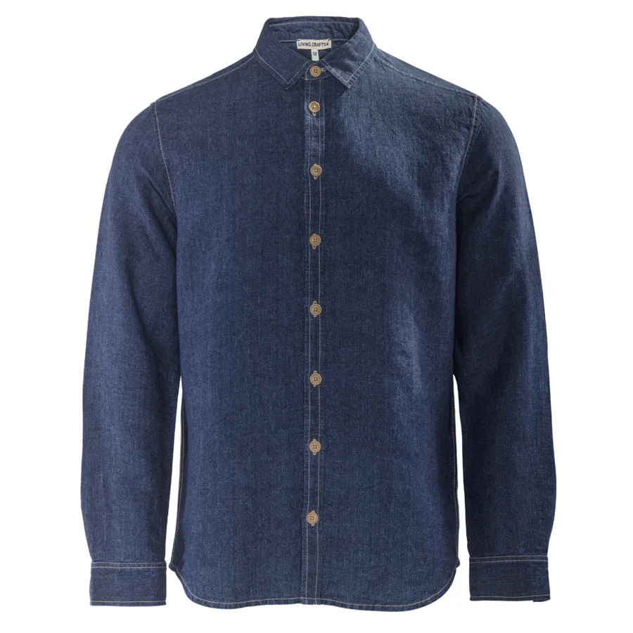Herren Hemd AMANDUS in Blau aus Leinen – nahtarm