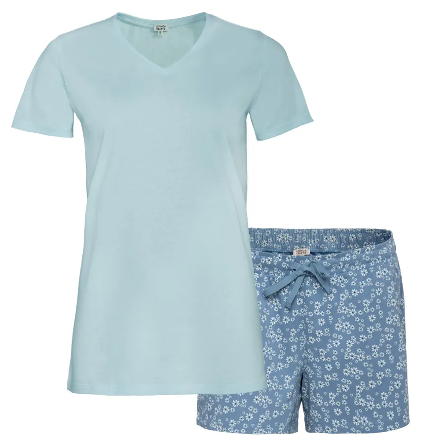 Damen Pyjama-Shorts, Set MIRIAM in Blau aus Baumwolle – nahtarm