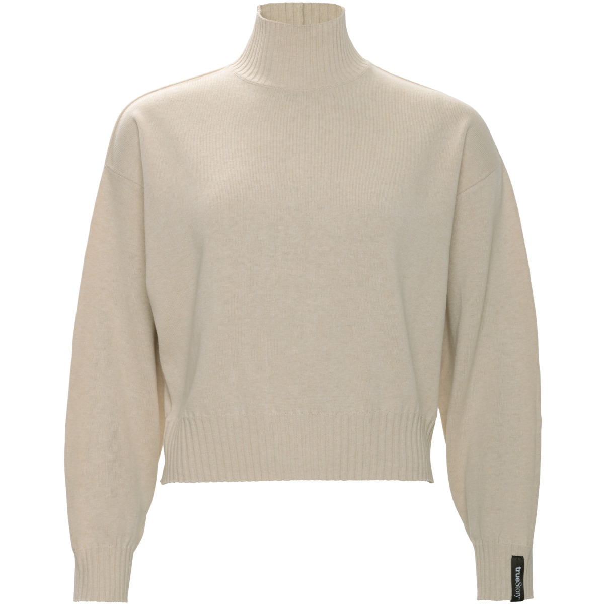 Damen Oversized Pullover EUGENIE in Sand aus Baumwolle mit Wolle – mit Ripp-Struktur